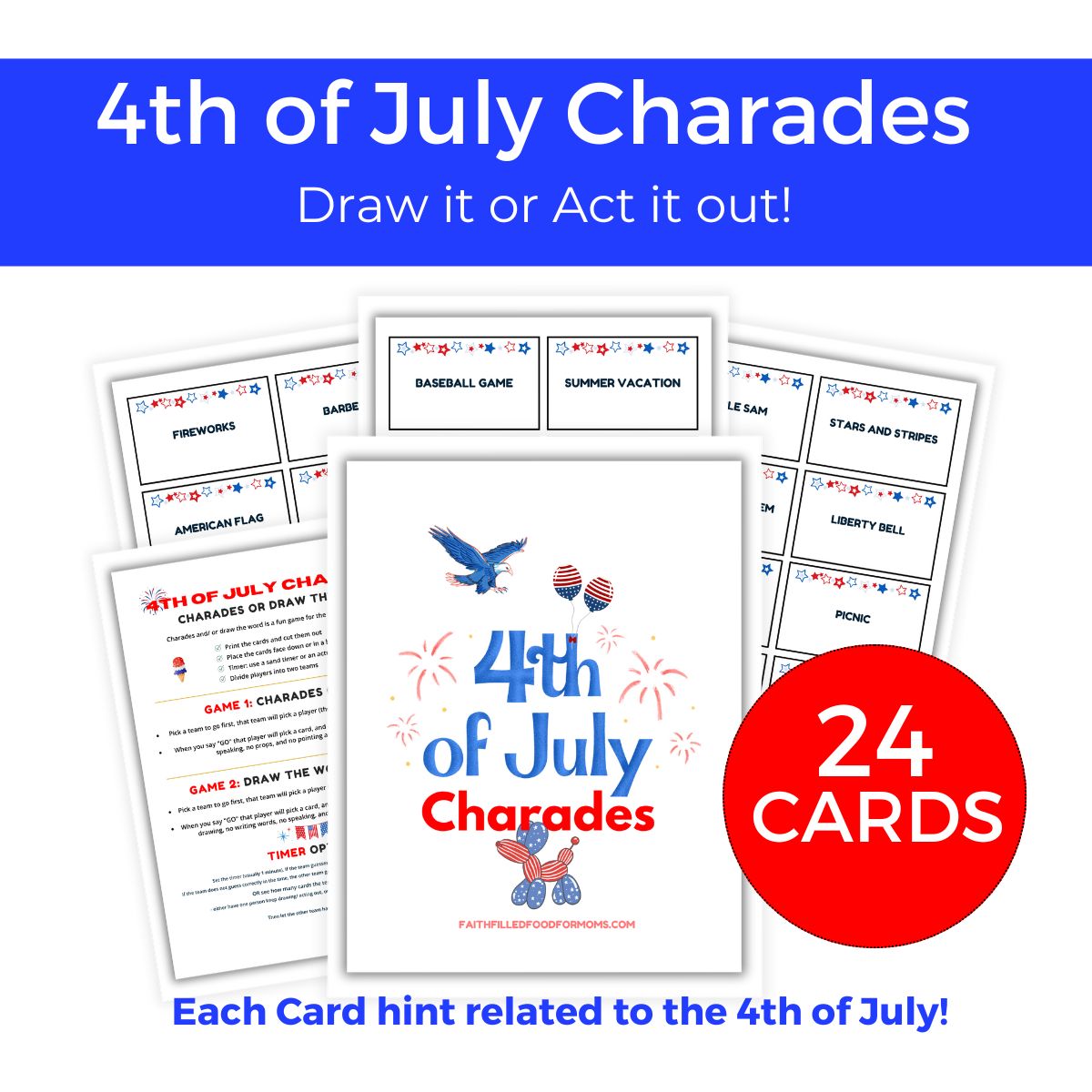 4th of July Charades Printable Game Faith Filled Printables