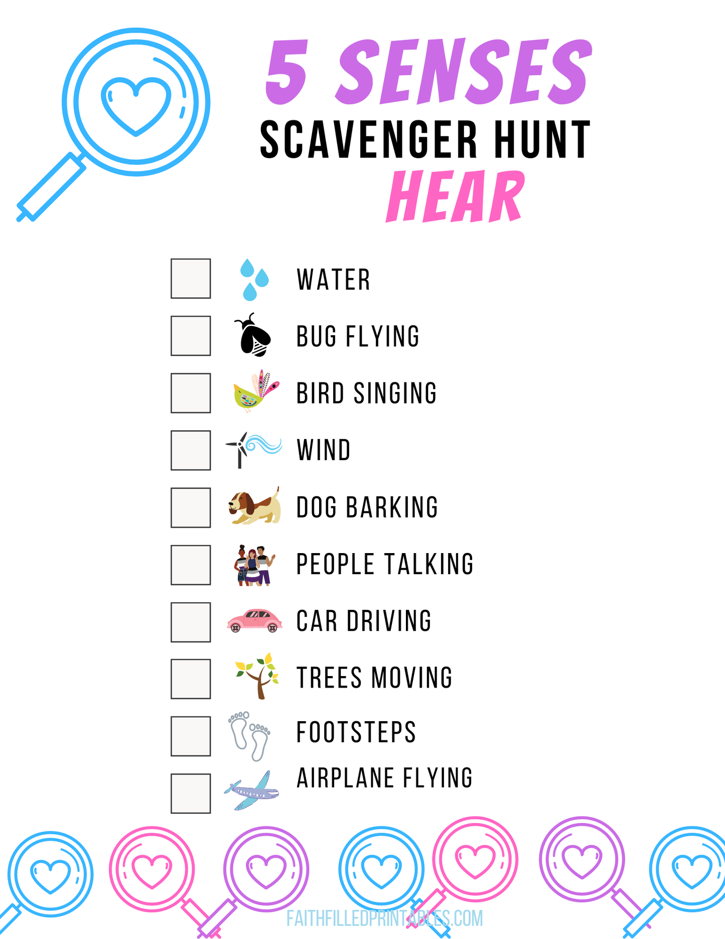 FUN Outdoor 5 Senses Scavenger Hunt for Kids Faith Filled Printables