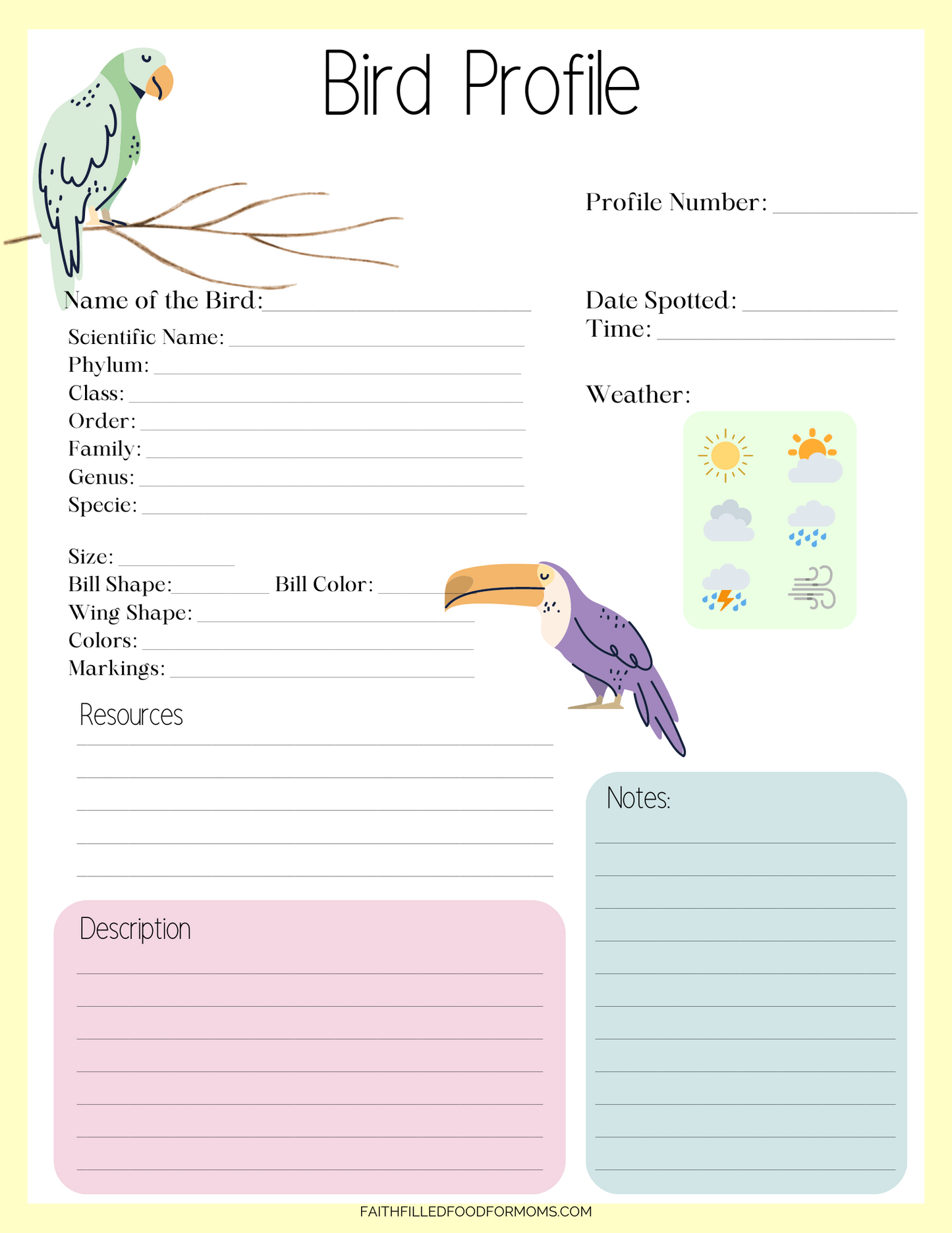 Bird-Watching Journal Faith Filled Printables
