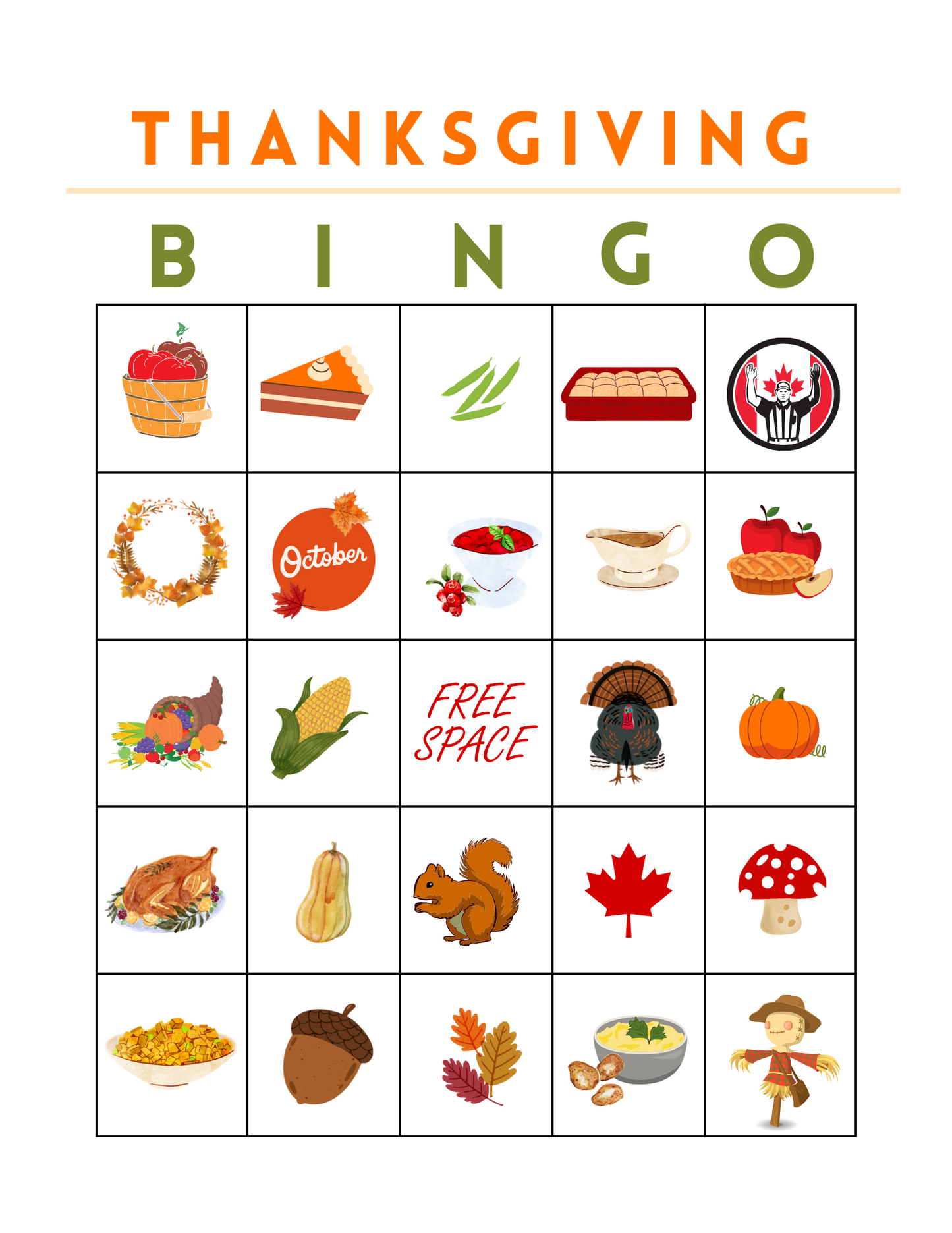 Thanksgiving Bingo Game