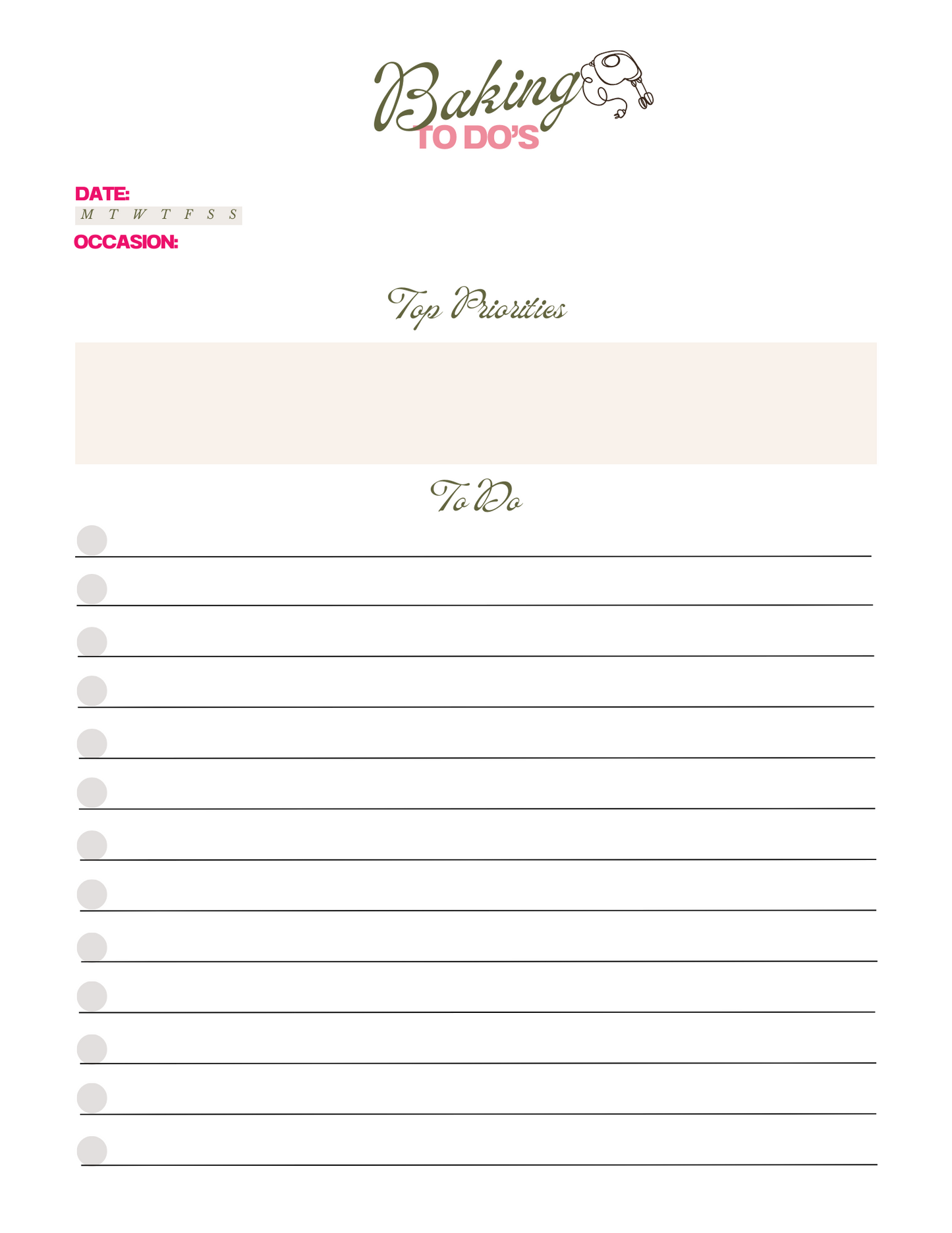Everything Baking Planner for Home Bakers