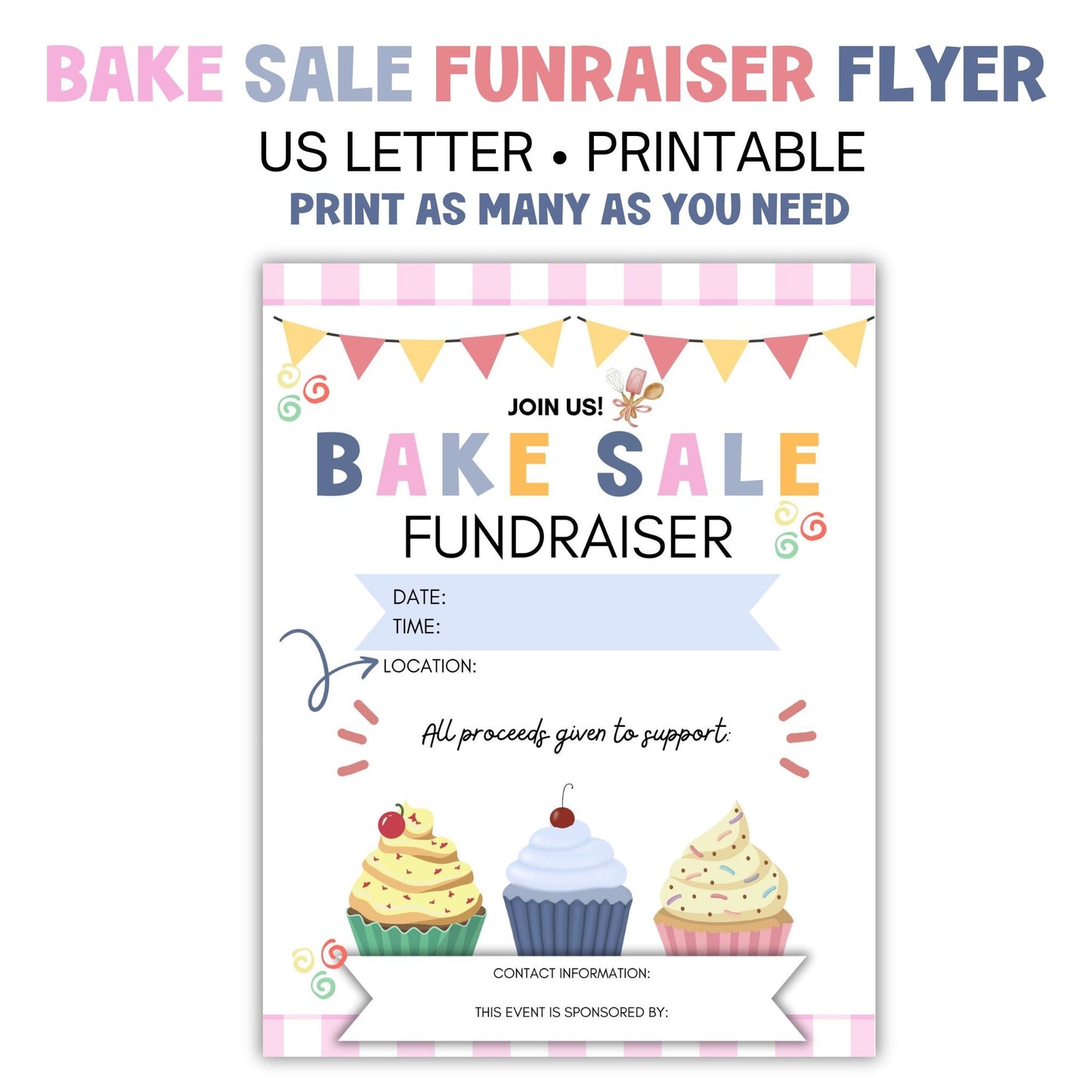 Cute Bake Sale Fundraiser Flyer Faith Filled Printables