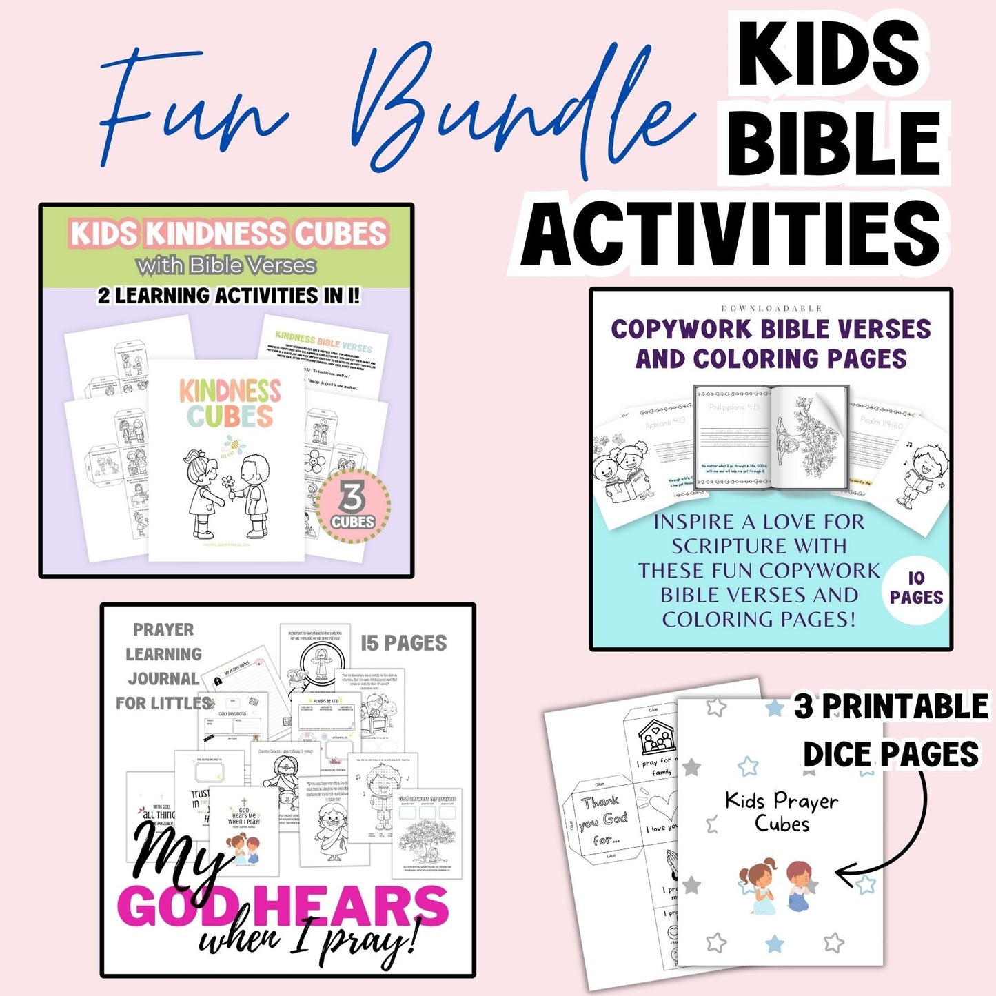 Kids Bible Activities and Memorization Bundle Faith Filled Printables