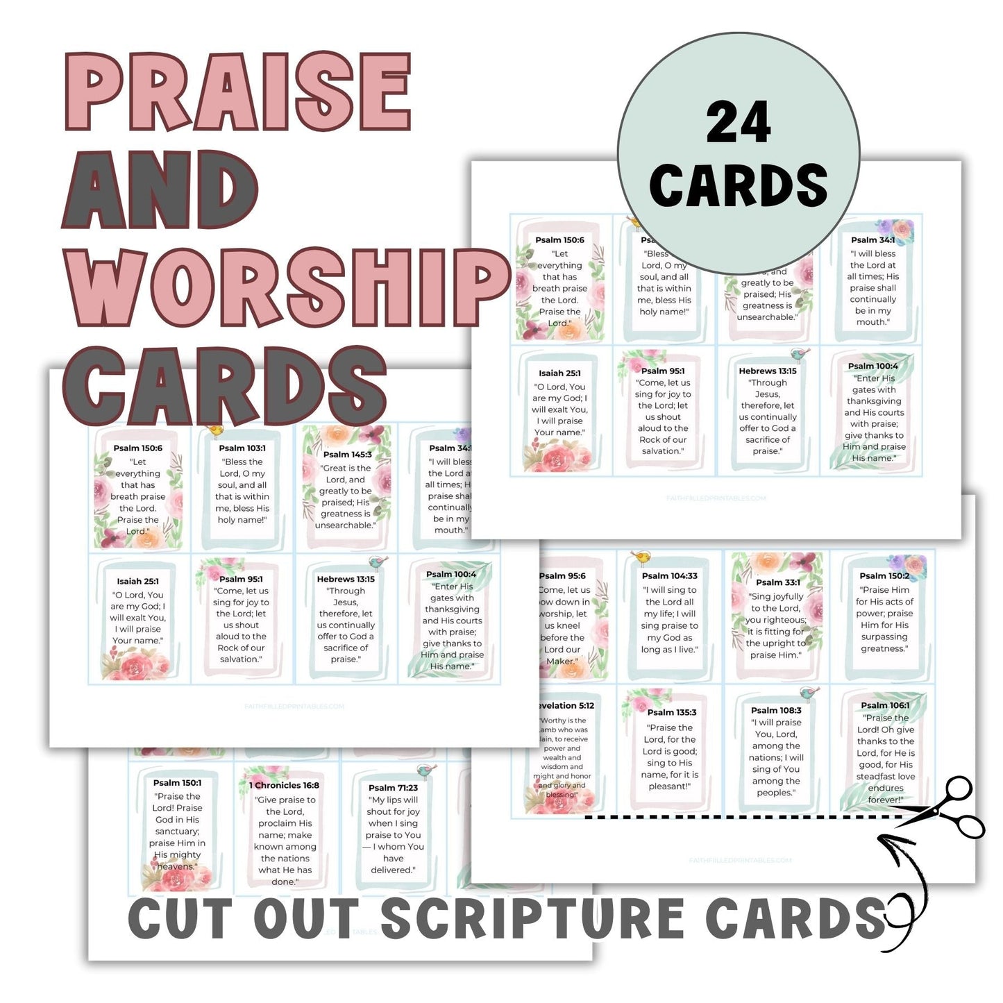 Praise and Worship Scripture Cards Faith Filled Printables