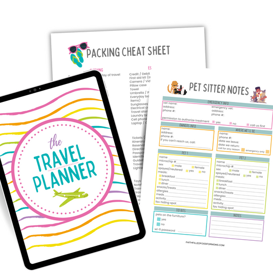 Travel Planner Cover, Packing Cheat Sheet, Pet Sitter Notes