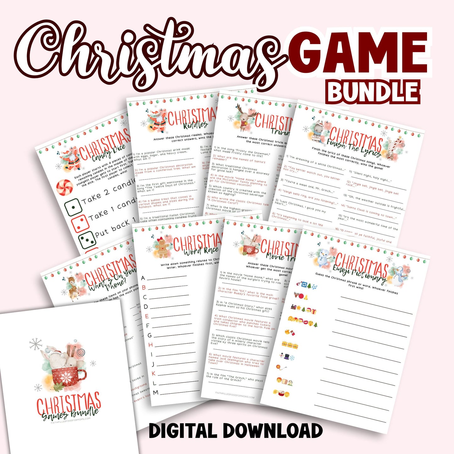 Printable Christmas games bundle for families and kids