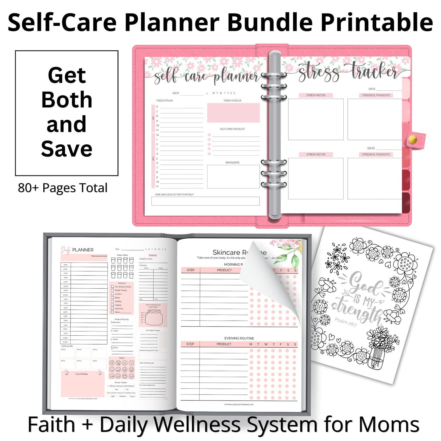 Self-Care Planner Bundle Printable | Christian + Daily Wellness System for Moms Faith Filled Printables