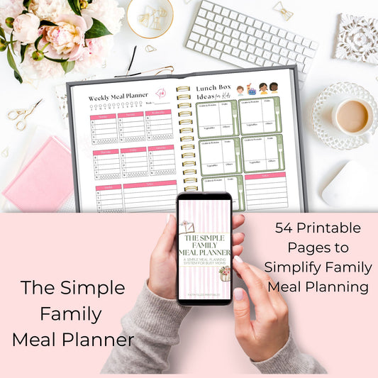 Simple Family Meal Planning System for Busy Moms | 54-Page Printable Meal Planner Faith Filled Printables