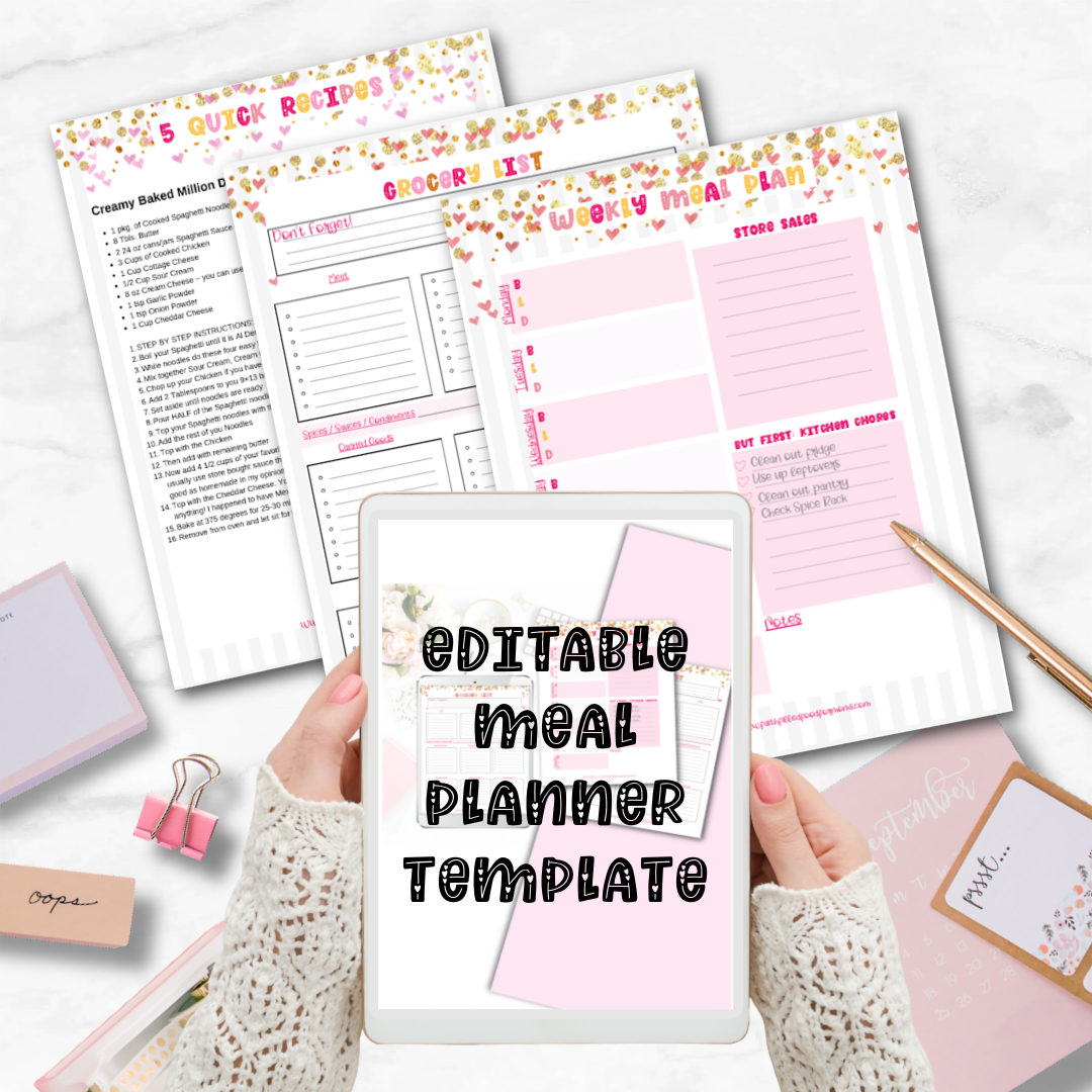 Editable Meal Planner Template and Grocery List Planner Faith Filled Printables