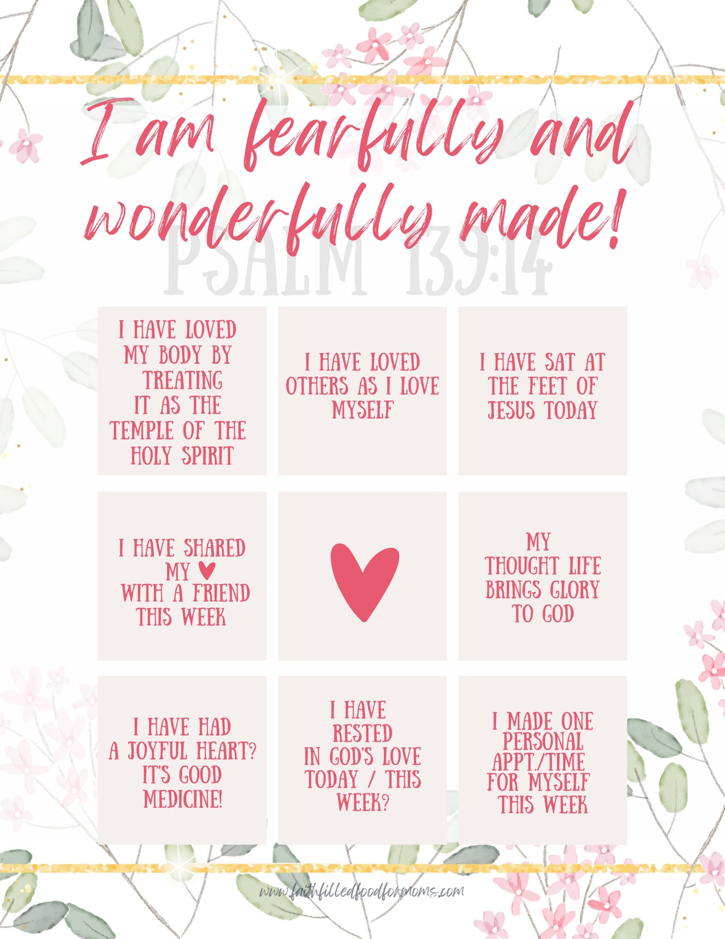 Christ Centered Self Care Bingo Card Faith Filled Printables