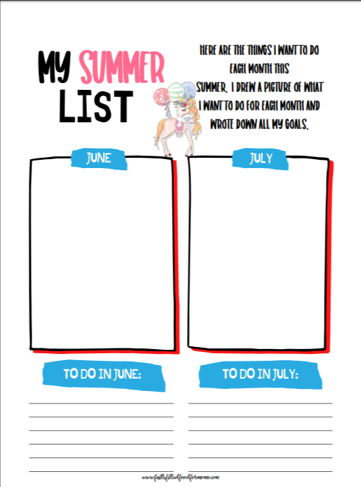 Cute Printable Unicorn Summer Journal for Kids