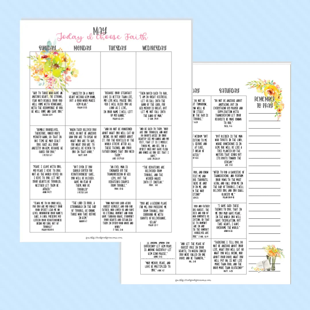 Today I Choose Faith ~ May Scripture Journal ~ Free Calendar w/purchase! Faith Filled Printables