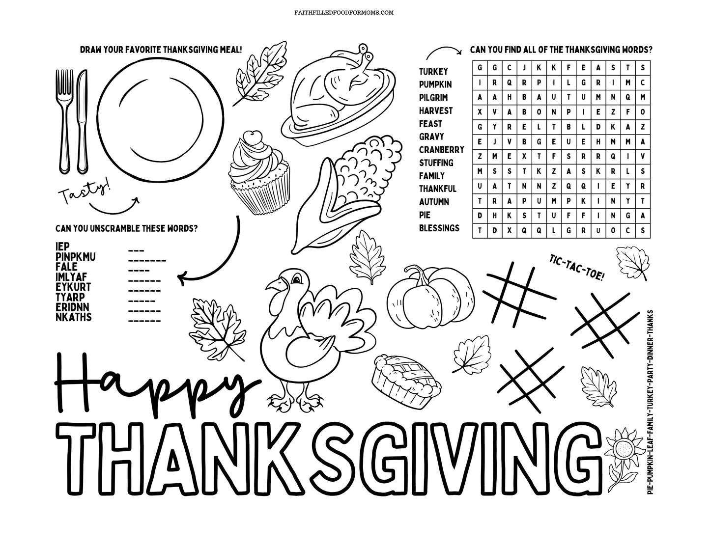 Thanksgiving kids puzzle and color placemat