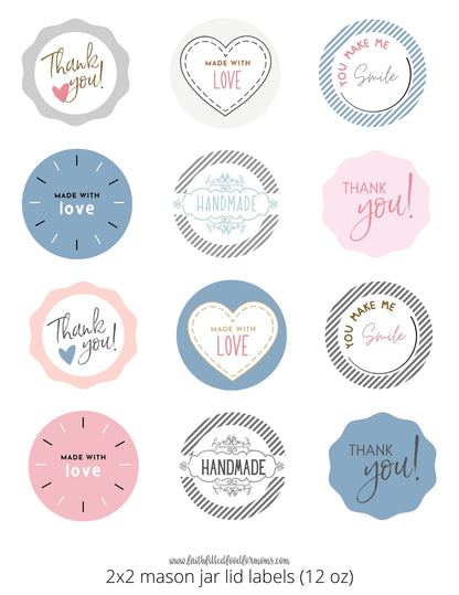 Printable Mason Jar Labels for Gifts & Canning | DIY Jar Stickers, Pantry Labels, Homemade Treat Tags Faith Filled Printables
