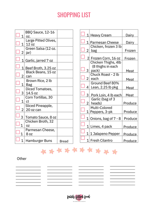 Easy Slow Cooker Meal Plan Faith Filled Printables