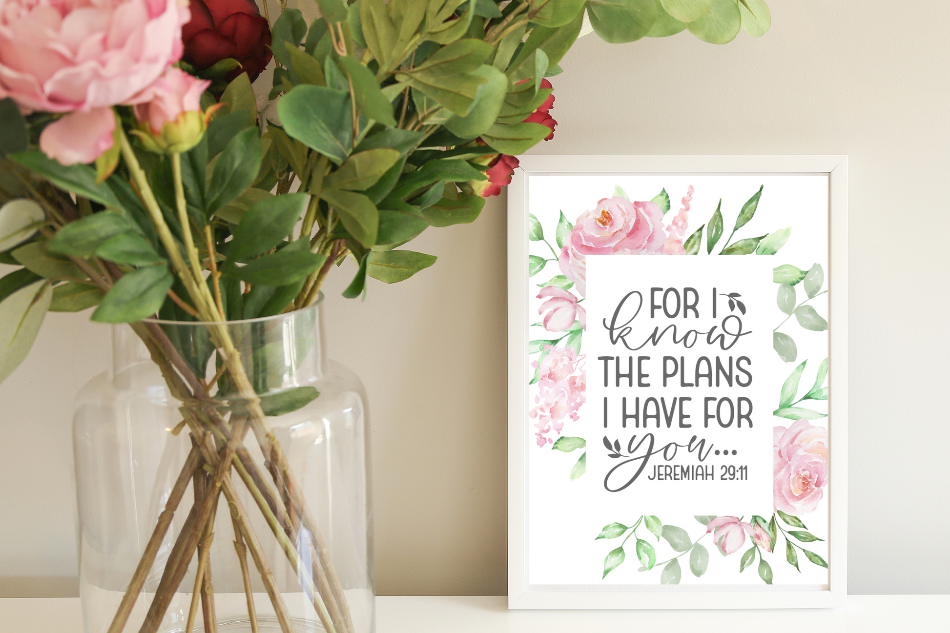For I know I have the Plans for you Scripture in a beautiful print with flowers. It's included in The Christian Womens Self Care Planner
