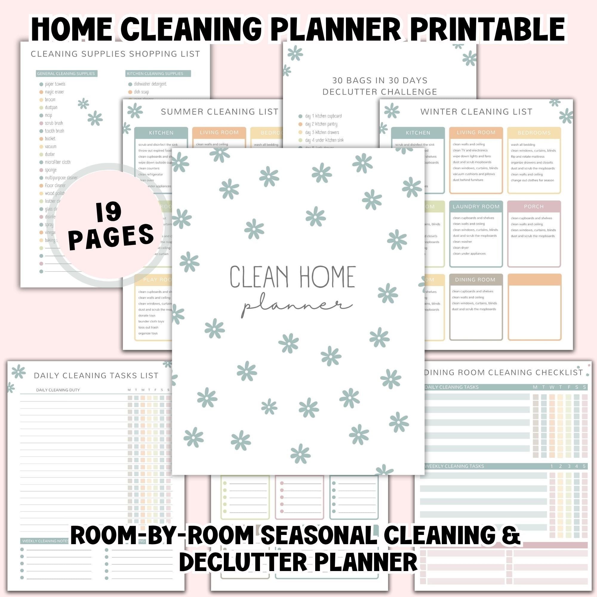 Home Cleaning Planner Printable | Room-by-Room Seasonal Cleaning & Dec ...