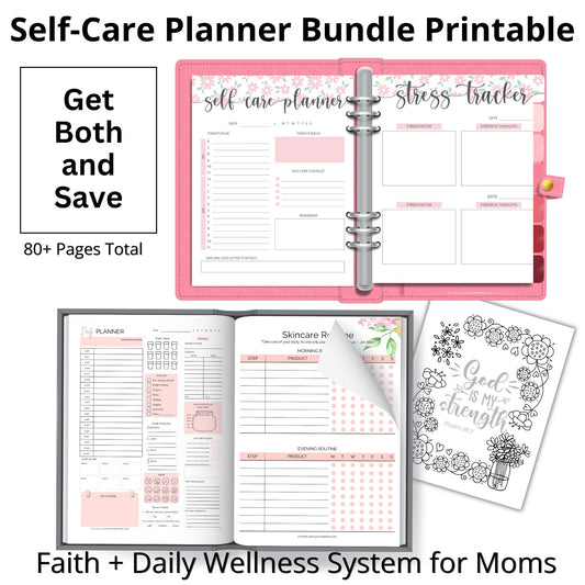 Self-Care Planner Bundle Printable | Christian + Daily Wellness System for Moms Faith Filled Printables