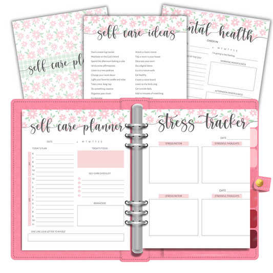 Self Care Planner with Pretty Pink Daisies