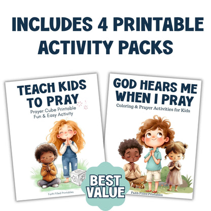 Teach Kids to Pray Activity Bundle (Christian Printable Set for Kids) Faith Filled Printables