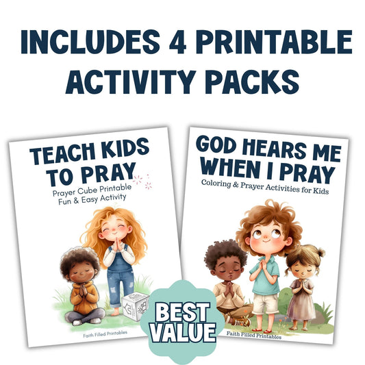 Teach Kids to Pray Activity Bundle (Christian Printable Set for Kids) Faith Filled Printables