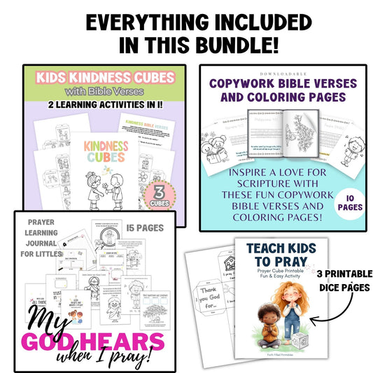 Teach Kids to Pray Activity Bundle (Christian Printable Set for Kids) Faith Filled Printables