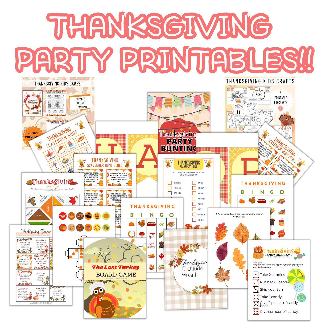 Thanksgiving Party Printable Bundle. Over 75 colorful fun printables