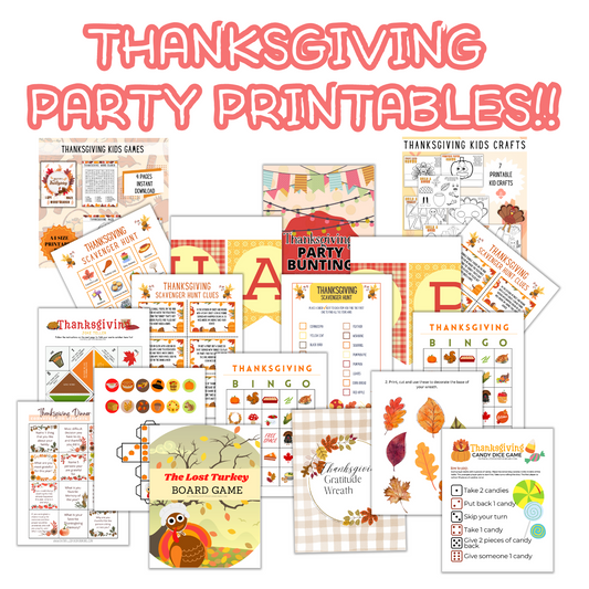 Thanksgiving Party Printable Bundle. Over 75 colorful fun printables