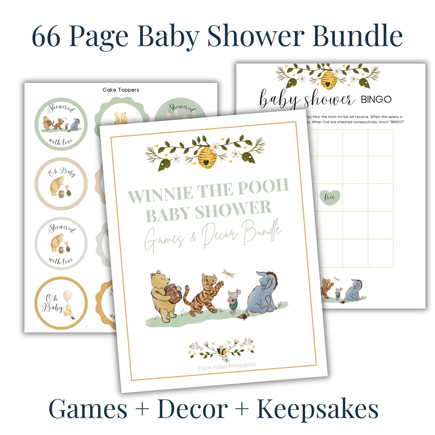 Winnie the Pooh Baby Shower Games & Decor Printable Bundle (66 Pages) Faith Filled Printables