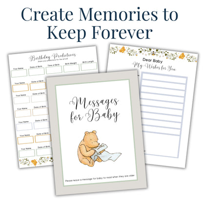 Winnie the Pooh Baby Shower Games & Decor Printable Bundle (66 Pages) Faith Filled Printables