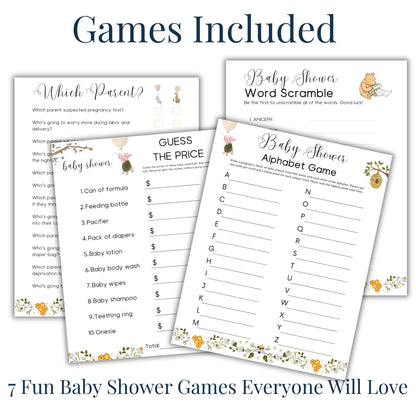 Winnie the Pooh Baby Shower Games & Decor Printable Bundle (66 Pages) Faith Filled Printables
