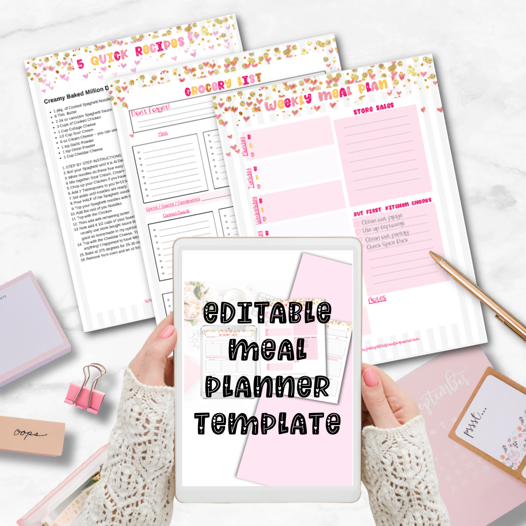 Editable Meal Planner Template and Grocery List Planner