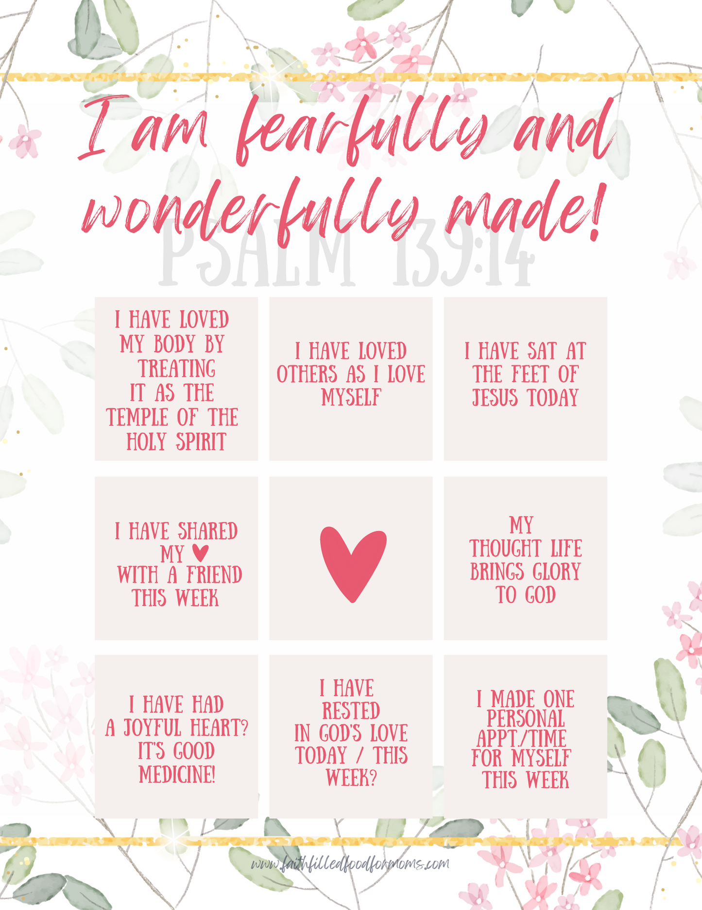 Self Care Bingo Card with Bible Verse